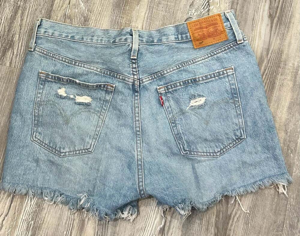 Levi's Premium 501 Original High Rise Distressed Denim Jean Shorts in Fault Line - Picture 5 of 8